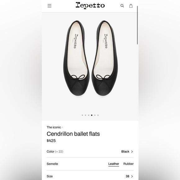 Repetto Black Leather Ballet Flats 38 - Picture 7 of 8